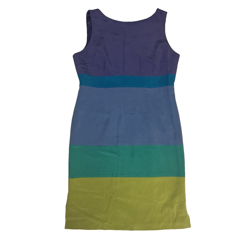 Vintage Valerie Dresses Blue/Green Colorblock Silk Sheath Midi Dress Size 16